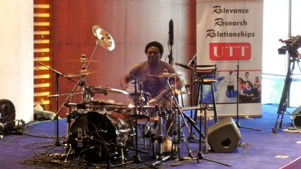 Tony Mason demonstrates his skills on the drums